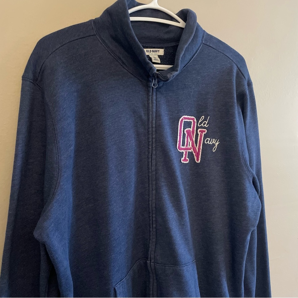 Old Navy Blue Mock Neck Zip-Up Sweatshirt with Pink Logo - Picture 4 of 16